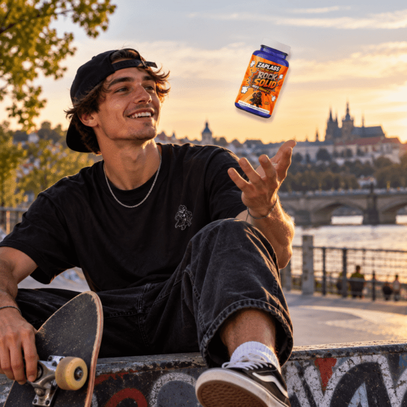 Muž se skateboardem a ROCK SOLID ZAPLABS