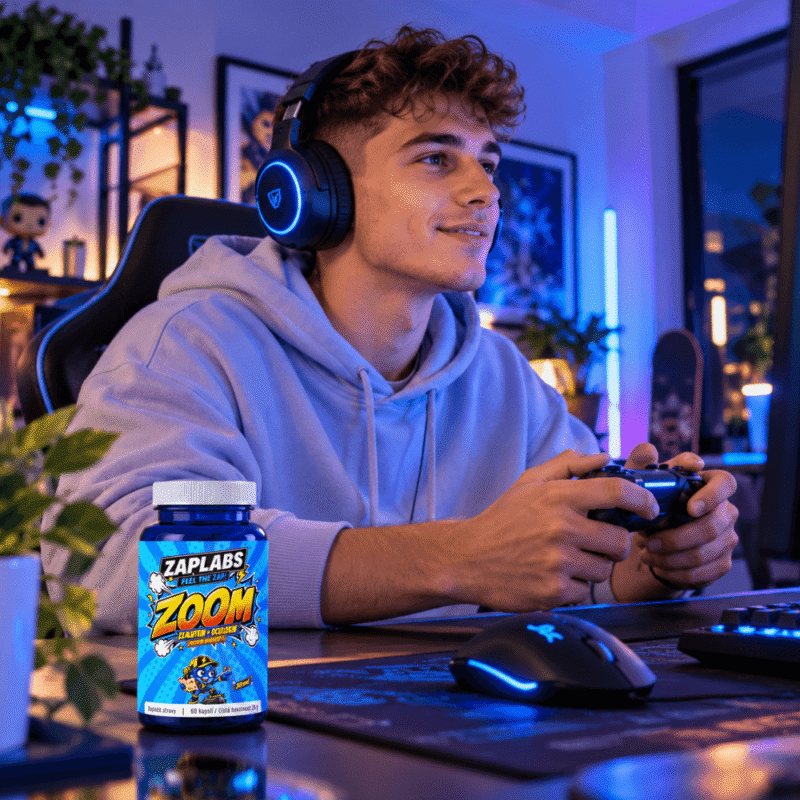 Mladý muž při hraní her se ZOOM ZAPLABS na stole